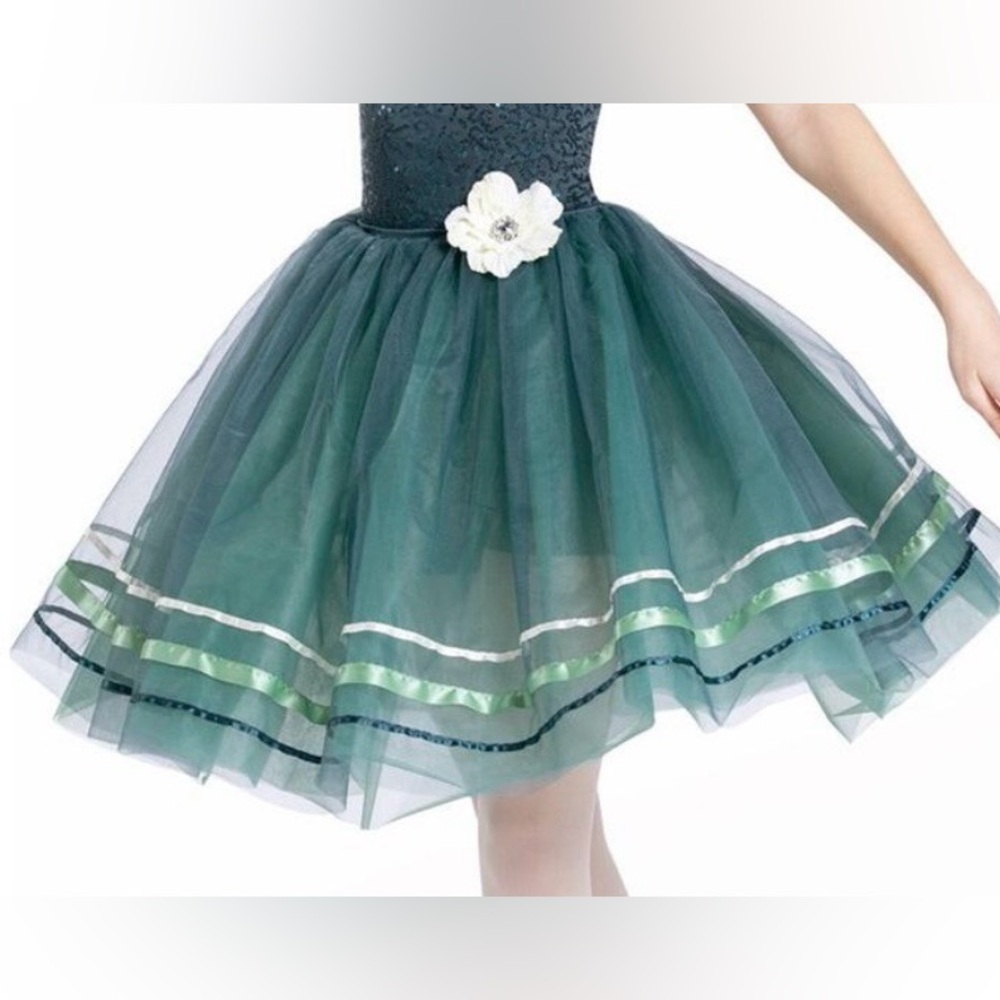 Weissman Tutu for Dance Costume 13667; Teal with Flower - Childs XL